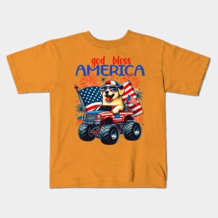 Dog riding monster truck for 4th of july Kids T-Shirt